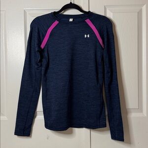 NWOT Under Armour Navy Long Sleeve Athletic Performance Top with Pink Accents